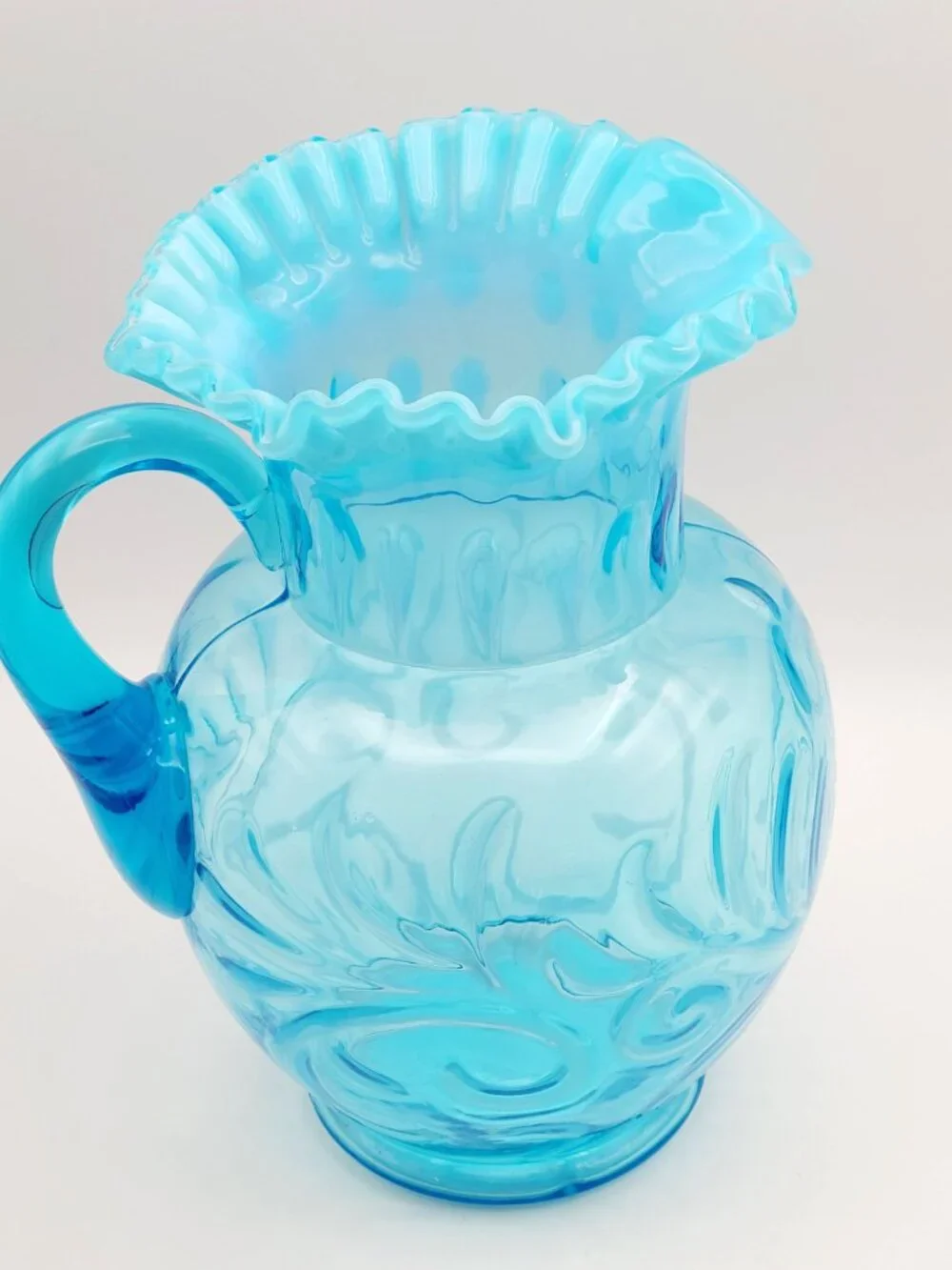 Fenton EAPG 1910 Blue Opalescent Buttons Braids Pitcher 9.25